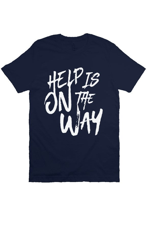 "Help Is On The Way" Short Sleeve T-Shirt (Navy/WH
