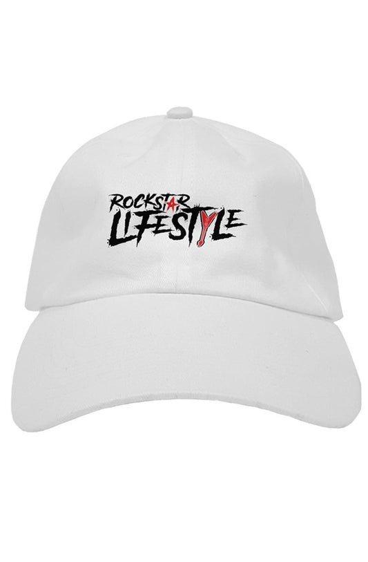 White Rockstar Lifestyle Dad Hat (Black Lettering)