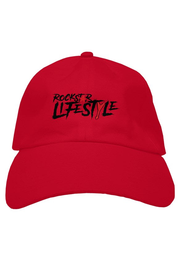 Red Rockstar Lifestyle Dad Hat (Black Lettering)