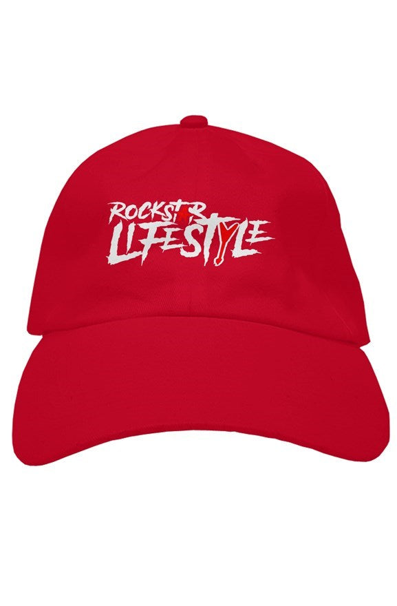 Red Rockstar Lifestyle Dad Hat (White Lettering)