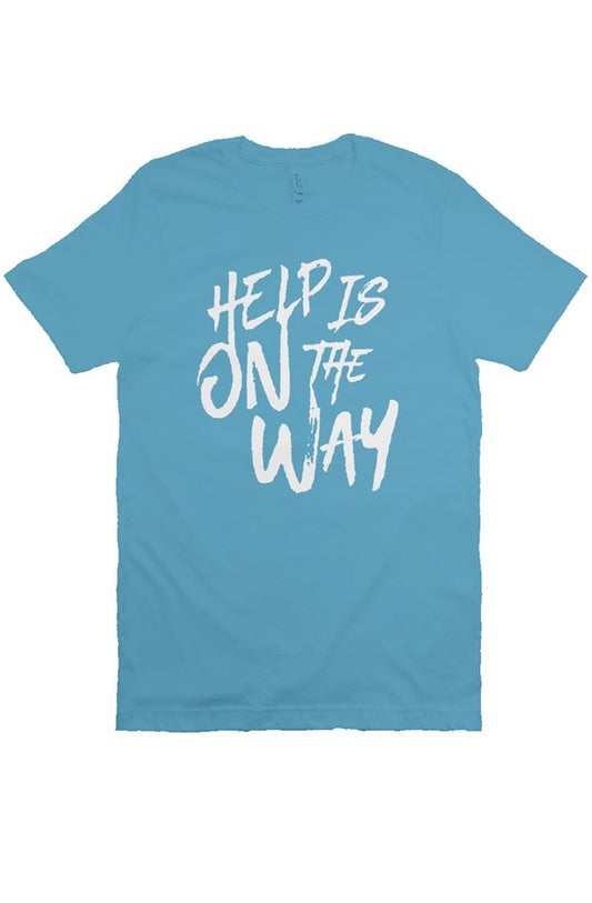 "Help Is On The Way" Short Sleeve T-Shirt (Aqua/WH